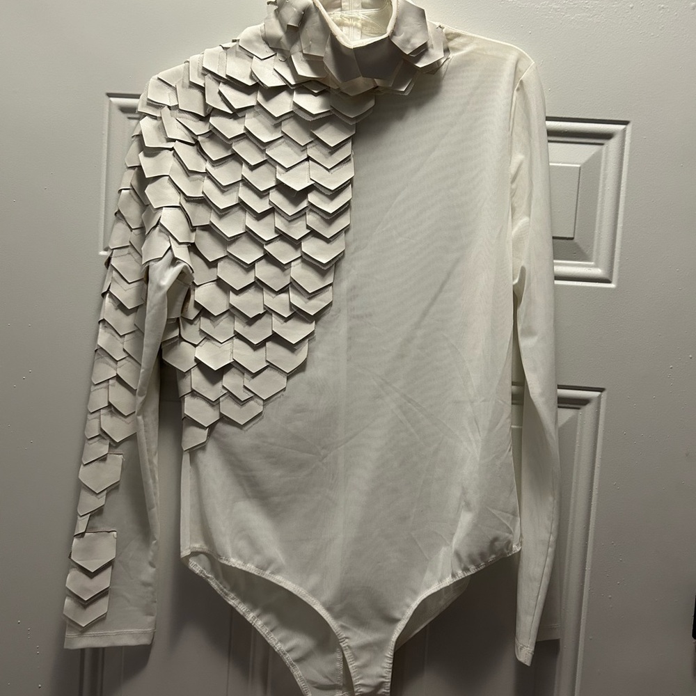 Sexy Off White Cream Faux Leather Snakeskin and Sheer Turtleneck